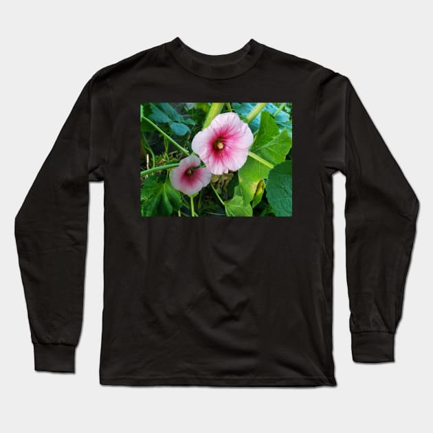 Large Pink Flowers Long Sleeve T-Shirt by dogbone42